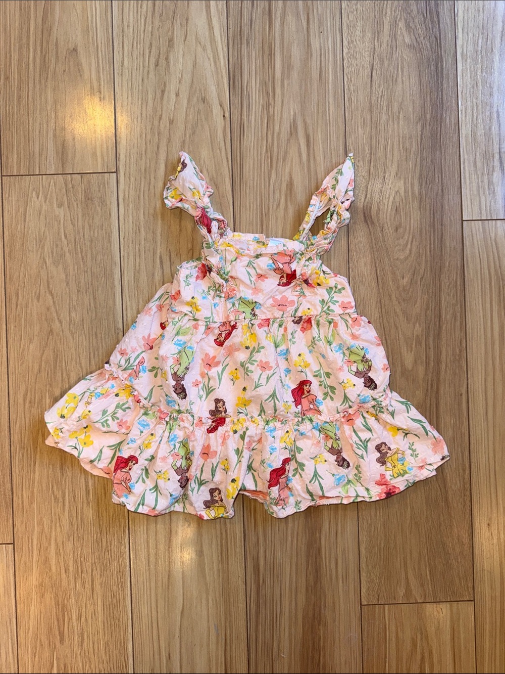 Girls' Pink Floral Ruffle Tank Top with Disney Princess Print